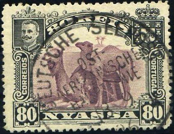 23Lis_1928.jpg -     Lote:    1928            Companhia do Niassa       Descrição:         Carimbos de paquetes alemães. 1901 &mdash; D. Carlos I (Girafa e Camelos). CE35, 80 reis lilás claro. Carimbo batido a preto da "DEUTSCHE SEEPOST / OST / AFRIKANISHE / LINIE".        O       Valor Base:     &euro; 10,00     Valor Venda:     &euro; 20,00     