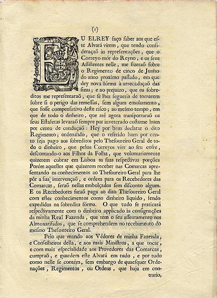 23Lis_1942.jpg -     Lote:    1942                   Descrição:         1753 &mdash; Alvará dando novas instruções sobre a arrecadação das Sizas pelos Correios-mores e seus Assistentes, editado em 30 de Março de 1753. Duas folhas. Excelente estado de conservação.        Livro       Valor Base:     &euro; 25,00     Valor Venda:     Retirado     