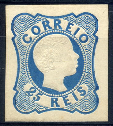 23Lis_2042.jpg -     Lote:    2042            Portugal       Descrição:         1856/58 &mdash; D. Pedro V. Cabelos anelados. Reimpressões de 1885. CE11, 25 reis azul (linhas simples). Boas margens. Valor de catálogo &euro; 77,00.        R *       Valor Base:     &euro; 15,00     Valor Venda:     Retirado     