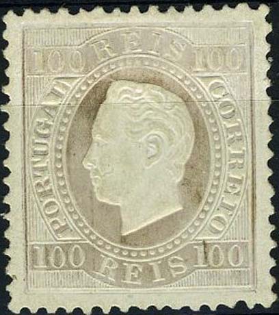 23Lis_2049.jpg -     Lote:    2049            Portugal       Descrição:         Reimpressões de 1885. 1870/76 &mdash; D. Luís I, fita direita. CE43, 100 reis lilás claro, denteado 12 &frac12;. Valor de catálogo &euro; 123,00.        R **       Valor Base:     &euro; 24,00     Valor Venda:     Retirado     