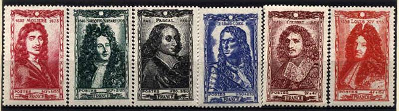 23Lis_2096.jpg -     Lote:    2096                   Descrição:      França   * 1944 &mdash; Celebridades do Séc. XVII. Yvert 612/17. Série completa        ***       Valor Base:     &euro; 6,00     Valor Venda:     &euro; 6,00     