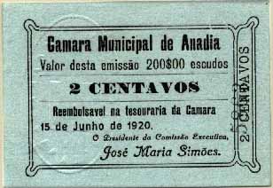 23Lis_2120.jpg -     Lote:    2120                   Descrição:         Anadia, Câmara Municipal. MA224, 2 centavos a azul e preto. Nova. Escassa.        CDL       Valor Base:     &euro; 15,00     Valor Venda:     &euro; 15,00     
