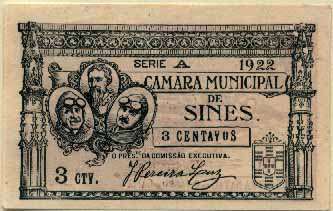 23Lis_2137.jpg -     Lote:    2137                   Descrição:         Sines, Câmara Municipal. MA2142, 3 centavos, série A. Nova e escassa.        CDL       Valor Base:     &euro; 14,00     Valor Venda:     Retirado     