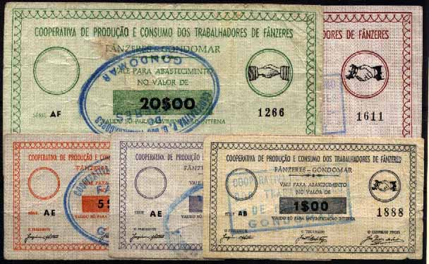 23Lis_2139.jpg -     Lote:    2139                   Descrição:         Fânzeres, Cooperativa dos Trabalhadores. 1$00, 2$50, 5$00, 10$00 e 20$00. Não catalogadas. MBC/MBC+.        CDL       Valor Base:     &euro; 8,00     Valor Venda:     &euro; 8,00     