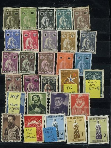 23Lis_2180.jpg -     Lote:    2180                   Descrição:      Ex-Colónias   &mdash; Lote composto por selos da Índia Portuguesa (a maioria), Cabo Verde, Angola, S. Tomé, Moçambique e Timor. Muita séries completas e em bom estado na goma, muitos deles com goma original e sem sinal de charneira. Valor aproximado de catálogo &euro; 500,00.        Lote       Valor Base:     &euro; 75,00     Valor Venda:     &euro; 160,00     