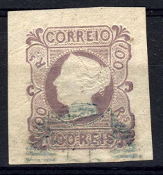 24lis0370.jpg -     Lote:    370            Colecção Portugal       Descrição:         1853 &mdash; D. Maria II. CE4, 100 reis lilás, com margens de luxo. Ligeira transparência. Valor de catálogo &euro; 3.300,00.        O       Valor Base:     &euro; 400,00     Valor Venda:     &euro; 400,00     