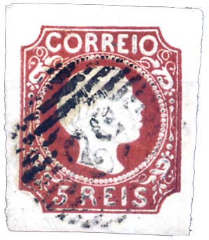24lis0374.jpg -     Lote:    374            Colecção Portugal       Descrição:         1855/1856 &mdash; D. Pedro V. Cabelos lisos. CE5, 5 reis castanho vermelho, com margens normais. Valor de catálogo &euro; 1.540,00. MB.        O       Valor Base:     &euro; 200,00     Valor Venda:     &euro; 240,00     