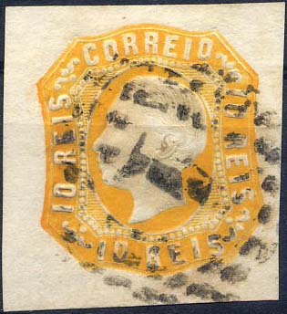 24lis0410.jpg -     Lote:    410            Colecção Portugal       Descrição:         1862/1864 &mdash; D. Luís I. CE15, 10 reis amarelo, com margens largas. Valor de catálogo &euro; 80,00.        O       Valor Base:     &euro; 16,00     Valor Venda:     &euro; 42,00     