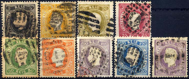 24lis0435.jpg -     Lote:    435            Colecção Portugal       Descrição:         1867/1870 &mdash; D. Luís I. Fita curva, denteados. CE27/35. Série completa. Valor de catálogo &euro; 1.944,20. B.        O       Valor Base:     &euro; 400,00     Valor Venda:     Retirado     