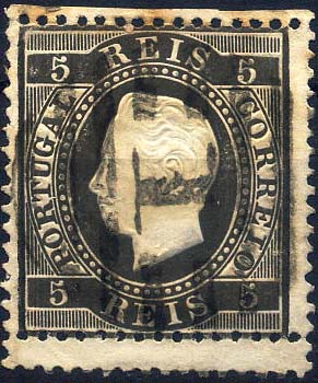 24lis0489.jpg -     Lote:    489            Colecção Portugal       Descrição:         1870/1876 &mdash; D. Luís I, fita direita. CE36, 5 reis preto, papel liso, denteado 14. SELO COM DUPLO DENTEADO. Valor de catálogo &euro; 244,00. MB        O       Valor Base:     &euro; 100,00     Valor Venda:     &euro; 100,00     