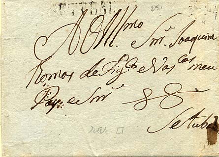 24Lis0587.jpg -     Lote:    587            Portugal       Descrição:      Setúbal   &mdash; A preto, GM STB1, em capa de carta para Setúbal com o porte de 30 reis mal batido a preto.        Carta       Valor Base:     &euro; 10,00     Valor Venda:     &euro; 14,00     