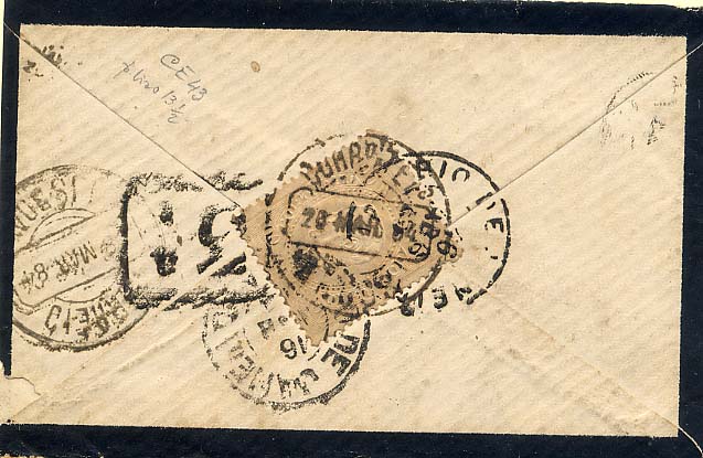 24Lis0624.jpg -     Lote:    624            Portugal       Descrição:         1870/1876 &mdash; D. Luís I. Fita direita. CE43, 100 reis lilás, denteado 13 &frac12;, papel liso, em carta de pequeno formato circulada para o Rio de Janeiro (16.05.84).        Carta       Valor Base:     &euro; 10,00     Valor Venda:     Retirado     