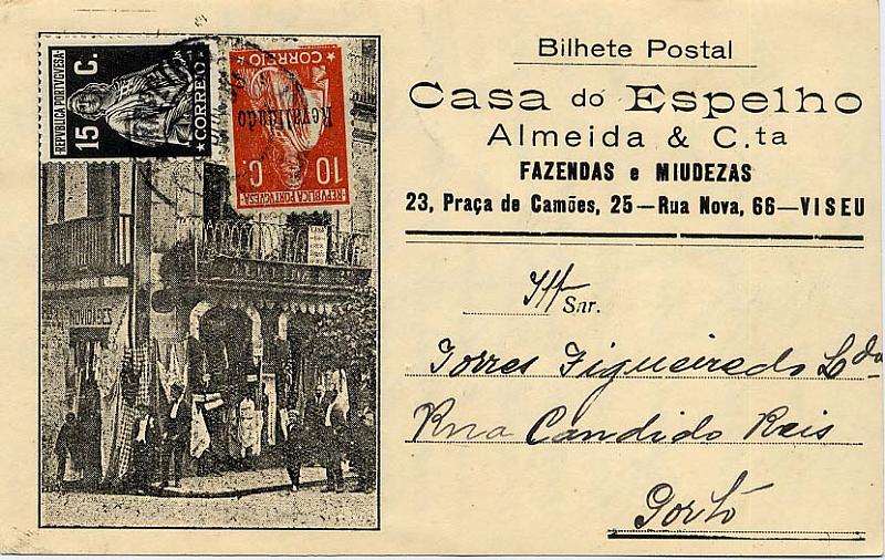 24Lis0739.jpg -     Lote:    739                   Descrição:         Cartas publicitárias * Armazéns de Fazendas e Miudezas. Lote de 4 postais ilustrados de empresas comerciais, franquiados com selos Ceres. Lote a ver.        Lote       Valor Base:     &euro; 6,00     Valor Venda:     &euro; 8,00     