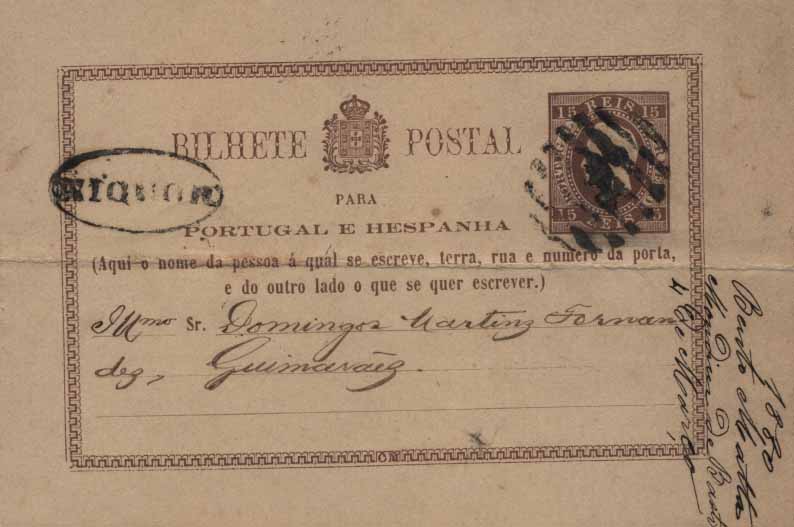 24Lis0755.jpg -     Lote:    755            Portugal       Descrição:         1878/79 &mdash; D. Luís I. Fita direita. Impressão com relevo. OM1, 15 reis castanho-vermelho, circulado de Mondim (04.03.1880) para Guimarães (04.03.1880). Carimbo nominativo MONDIM + numérico de barras da 2.ª reforma "119", batidos a preto. Dobra horizontal ao centro.        IC       Valor Base:     &euro; 25,00     Valor Venda:     &euro; 42,00     