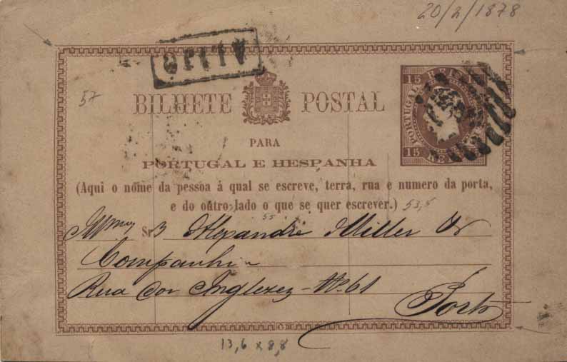 24Lis0767.jpg -     Lote:    767            Portugal       Descrição:         1878/79 &mdash; D. Luís I. Fita direita. Impressão com relevo. OM1, 15 reis castanho-vermelho, circulado de Alijó (18.02.78) para o Porto (20.02.1878). Carimbo nominativo ALIJÓ + numérico de barras da 2.ª reforma "107", batidos a preto. Ligeira dobra vertical.        IC       Valor Base:     &euro; 20,00     Valor Venda:     &euro; 42,00     