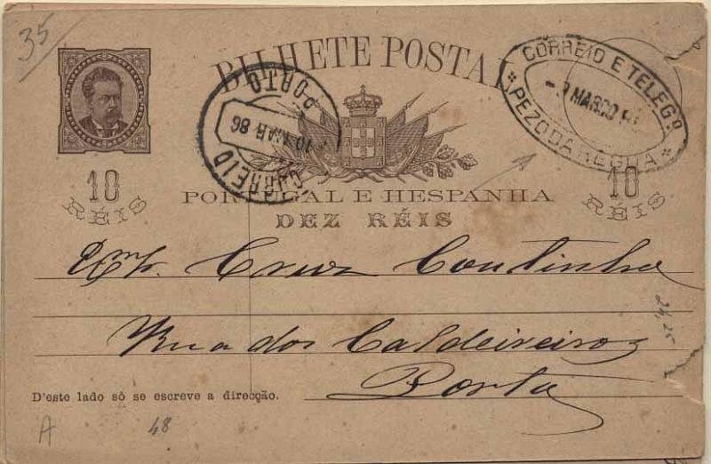 24Lis0781.jpg -     Lote:    781            Portugal       Descrição:         1884/87 &mdash; D. Luís I, de frente. Lote de 3 inteiros circulados. Um com carimbo de dupla oval "CORREIO E TELEG.º / PEZO DA REGUA", outro com carimbo da 3.ª Expedição do Porto e outro com carimbo da 4.ª Expedição de Lisboa. Inteiros com pequenos defeitos.        Lote       Valor Base:     &euro; 15,00     Valor Venda:     Retirado     