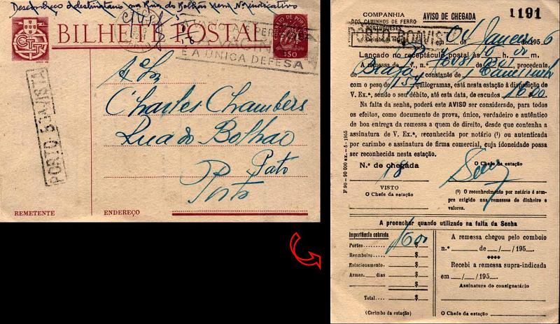 24Lis0822.jpg -     Lote:    822            Portugal       Descrição:         1949/50 &mdash; Caravela. OM116, $50 lilás-rosa escuro, circulado no Porto (04.01.1956) repicado pela Companhia dos Caminhos de Ferro Portugueses (Mod. F90-90.000 ex. &mdash; 5-1955). Carimbo ferroviário batido a preto de PORTO-BOAVISTA. MB e R.        IC       Valor Base:     &euro; 25,00     Valor Venda:     &euro; 46,00     