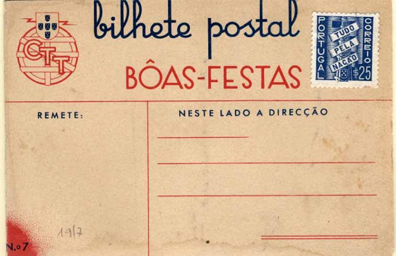 24Lis0826.jpg -     Lote:    826            Portugal       Descrição:         1936 &mdash; Boas Festas com selo adesivo Tudo pela Nação de $25 OM I (Custo incluindo a franquia $50). N.º 7 (Caravela). Novo.        IN       Valor Base:     &euro; 8,00     Valor Venda:     &euro; 14,00     