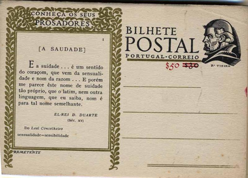 24Lis0829.jpg -     Lote:    829            Portugal       Descrição:         1948 &mdash; Conheça os seus Prosadores. Inteiros da emissão de 1948 com a sobretaxa a vermelho de $50 sobre o selos. OM115, $50 s/ $30. Colecção completa dos diferentes 26 inteiros emitidos. B e R.        IN       Valor Base:     &euro; 40,00     Valor Venda:     Retirado     