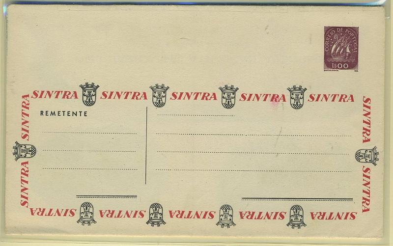 24Lis0844.jpg -     Lote:    844            Portugal       Descrição:         1956 &mdash; Carta Universal (Sintra) com selo impresso de 1$00 tipo Caravela. Série B2. Tiragem 10.000 exemplares.        IN       Valor Base:     &euro; 10,00     Valor Venda:     &euro; 16,00     