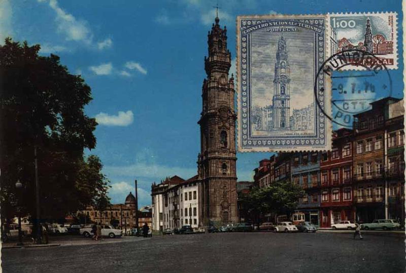 24Lis0900.jpg -     Lote:    900                   Descrição:         Torre dos Clérigos. Postal ilustrado concordante com selo de 1$00 &mdash; Paisagens e Monumentos CE1130 + vinheta do Conselho Nacional de Turismo, obliterados com carimbo do Município/Porto (09.07.76).        PM       Valor Base:     &euro; 6,00     Valor Venda:     &euro; 14,00     