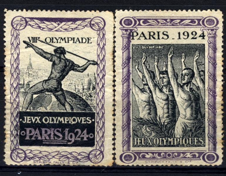 24Lis0987.jpg -     Lote:    987                   Descrição:         Vinhetas. Jogos Olímpicos de Paris em 1924. Lote de duas vinhetas. B e R.        *       Valor Base:     &euro; 6,00     Valor Venda:     &euro; 6,00     