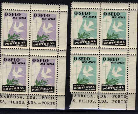 24Lis0991.jpg -     Lote:    991                   Descrição:         Vinhetas. O Selo da Rua / Para um Portugal Melhor. Lote de duas quadras em cores diferenciadas. B e R.        ***       Valor Base:     &euro; 4,00     Valor Venda:     Retirado     
