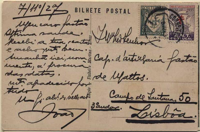 24Lis0993.jpg -     Lote:    993                   Descrição:         Vinhetas. Assistência Nacional aos Tuberculosos. Lote de dois postais ilustrados circulados com selos de 25C Lusíadas + vinhetas da ANT (1932 e 1934).        PI       Valor Base:     &euro; 5,00     Valor Venda:     &euro; 16,00     