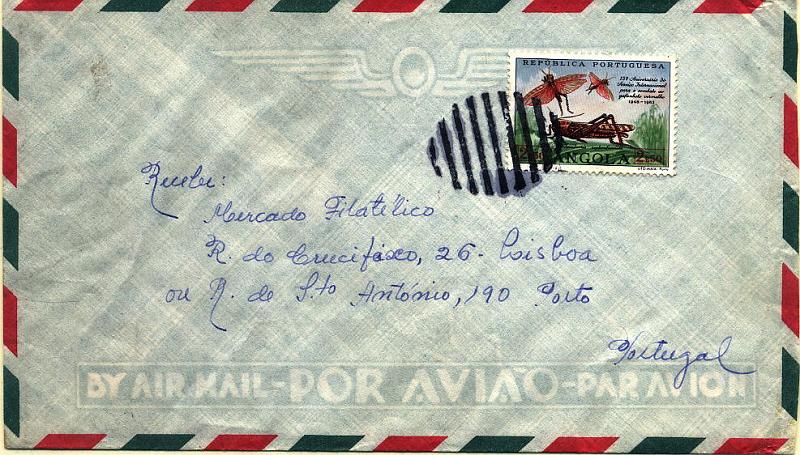 24Lis1049.jpg -     Lote:    1049                   Descrição:         1961 &mdash; Guerra Colonial. Sobrescrito circulado do SPM 7406 para o Porto com selo de 1$50 CE455, obliterado com carimbo oval mudo, de 9 barras com 28 mm no maior diâmetro, utilizado segundo Guedes de Magalhães no Golungo Alto.        Carta       Valor Base:     &euro; 30,00     Valor Venda:     &euro; 30,00     