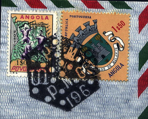 24Lis1055.jpg -     Lote:    1055                   Descrição:         1961 &mdash; Guerra Colonial. Fragmento de sobrescrito com selos de 1$50 CE441 e selo de Imposto Postal * Povoamento de $50 CE IP19, obliterados com carimbo do PMC 196 (Barreiros Ag-64). MB e MR.        FRG       Valor Base:     &euro; 10,00     Valor Venda:     &euro; 14,00     