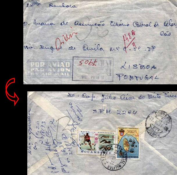 24Lis1067.jpg -     Lote:    1067                   Descrição:         Guerra Colonial &mdash; Sobrescrito circulado registado da EPM-34 (20.08.73) para Lisboa (22.08.73) com selos CE511 e CE528. Carimbo rectangular de registo batido a violeta "EPM 34". Barreiros Mo-24.        Carta       Valor Base:     &euro; 12,00     Valor Venda:     &euro; 32,00     
