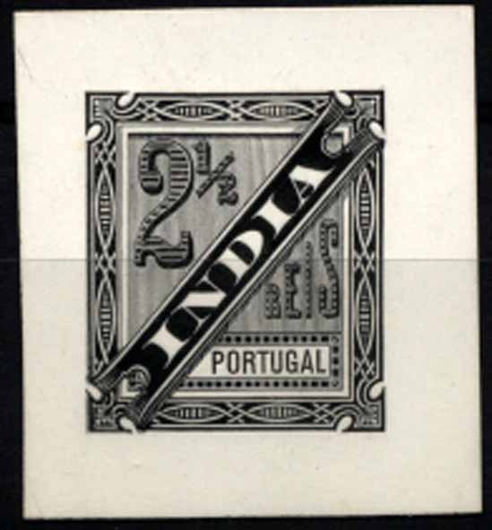 24Lis1183.jpg -     Lote:    1183            Índia       Descrição:         1893 &mdash; Jornaes. Prova de cunho a preto sobre cartão com margens extraordinárias. Muito rara.        PRV       Valor Base:     &euro; 75,00     Valor Venda:     &euro; 95,00     