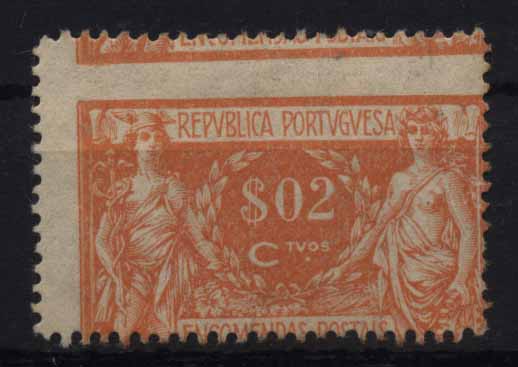 24Lis1204.jpg -     Lote:    1204            Portugal       Descrição:         1920 &mdash; Encomendas Postais. Comércio e Indústria. CE EP2, $02 laranja. Selo com o denteado muito deslocado.        *       Valor Base:     &euro; 4,00     Valor Venda:     &euro; 6,00     