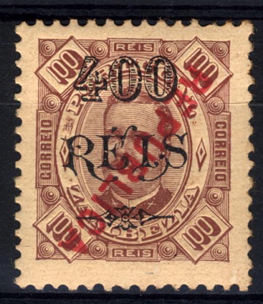24Lis1271.jpg -     Lote:    1271            Zambézia       Descrição:         1914 &mdash; D. Carlos I, tipo Diogo Neto, com sobrecarga REPUBLICA local. CE77, 400 s/ 100 reis castanho s/ amarelo, com sobrecarga invertida. Alguns pontos de óxido no verso. Valor de catálogo &euro; 20,00.        **       Valor Base:     &euro; 10,00     Valor Venda:     &euro; 50,00     