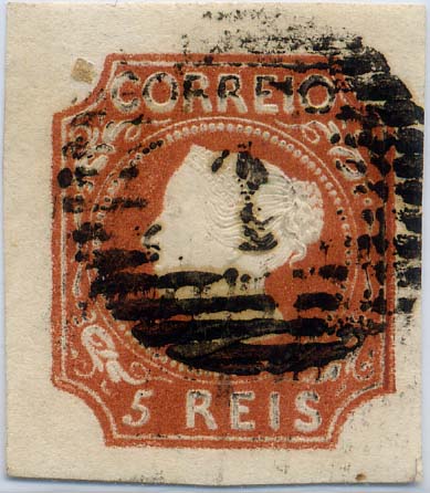 24Lis1273.jpg -     Lote:    1273            Portugal       Descrição:         1853 &mdash; D. Maria II. CE1, 5 reis cunho II, castanho amarelo, com margens muito largas. Valor de catálogo &euro; 1.690,00. Bonito exemplar.        O       Valor Base:     &euro; 250,00     Valor Venda:     &euro; 360,00     