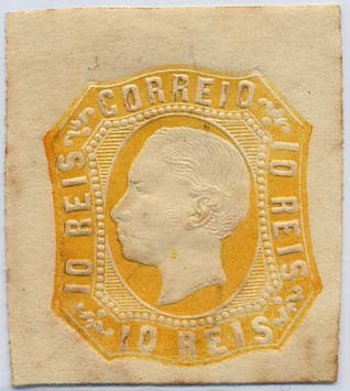 24Lis1285.jpg -     Lote:    1285            Portugal       Descrição:         1862/1864 &mdash; D. Luís I. CE15, 10 reis amarelo laranja claro. Margens muito largas. Valor de catálogo &euro; 241,00.        R**       Valor Base:     &euro; 30,00     Valor Venda:     &euro; 30,00     