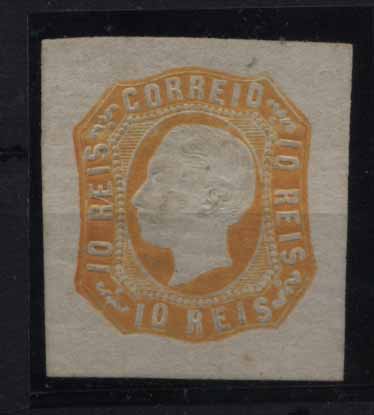 24Lis1286.jpg -     Lote:    1286            Portugal       Descrição:         1862/64 &mdash; D. Luís I. CE15, 10 reis amarelo laranja, com margens muito largas, regomado. Bonito exemplar. Valor de catálogo &euro; 241,00.        RG***       Valor Base:     &euro; 50,00     Valor Venda:     Retirado     