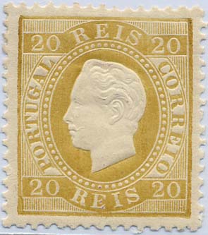 24Lis1310.jpg -     Lote:    1310            Portugal       Descrição:         1870/1876 &mdash; D. Luís I. Fita direita. CE39, 20 reis bistre amarelo, denteado 12 &frac12;, papel porcelana. Valor de catálogo &euro; 168,00.        R**       Valor Base:     &euro; 20,00     Valor Venda:     &euro; 42,00     