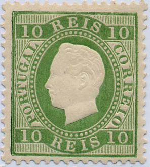 24Lis1316.jpg -     Lote:    1316            Portugal       Descrição:         1879/1880 &mdash; D. Luís. Fita direita. Novas cores. CE49, 10 reis verde amarelo, papel porcelana, denteado 12 &frac12;. Valor de catálogo &euro; 214,00. MB        **       Valor Base:     &euro; 40,00     Valor Venda:     &euro; 65,00     