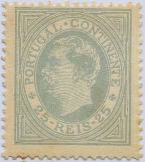 24Lis1319.jpg -     Lote:    1319            Portugal       Descrição:         1880/1881 &mdash; D. Luís I. De perfil. CE53, 25 reis azul cinzento, papel liso, denteado 13 &frac12;. Valor de catálogo &euro; 518,00. MB.        R**       Valor Base:     &euro; 60,00     Valor Venda:     &euro; 150,00     