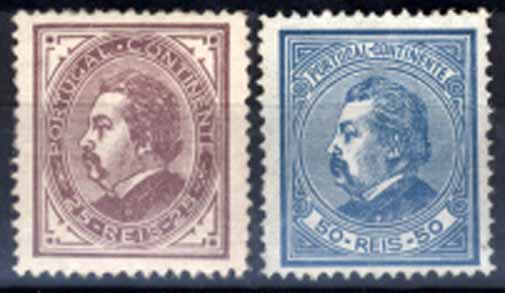 24Lis1320.jpg -     Lote:    1320            Portugal       Descrição:         1880/1881 &mdash; D. Luís I de perfil. Lote de dois selos: CE54, 25 reis e 50 reis azul, ambos em denteado 12 &frac12;, papel liso. Valor de catálogo &euro; 564,20.        RG***       Valor Base:     &euro; 50,00     Valor Venda:     Retirado     