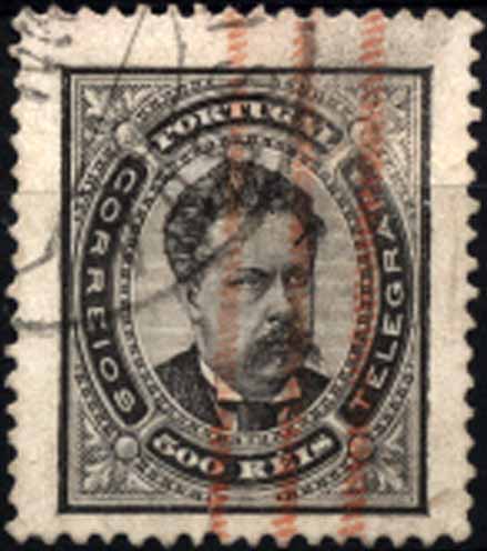 24Lis1323.jpg -     Lote:    1323            Portugal       Descrição:         1884/87 &mdash; D. Luís I. De frente. Novos valores. CE64, 500 reis preto, papel porcelana, denteado 13 &frac12;. Selo com transparência. Valor de catálogo &euro; 1.258,00.        O       Valor Base:     &euro; 125,00     Valor Venda:     Retirado     