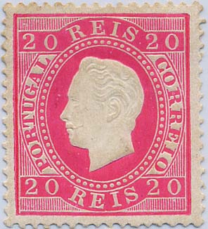 24Lis1325.jpg -     Lote:    1325            Portugal       Descrição:         1884 &mdash; D. Luís I. Fita direita. Nova cor e valor. CE66, 20 reis carmim rosa, papel porcelana, denteado 13 &frac12;. Valor de catálogo &euro; 603,00. MB        R**       Valor Base:     &euro; 75,00     Valor Venda:     &euro; 80,00     