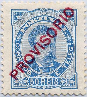 24Lis1356.jpg -     Lote:    1356            Portugal       Descrição:         1892/1893 &mdash; D. Luís I. Sobrecargas "PROVISÓRIO". CE87, 50 reis azul, denteado 11 &frac12;. Valor de catálogo &euro; 127,00 MB.        **       Valor Base:     &euro; 15,00     Valor Venda:     &euro; 80,00     