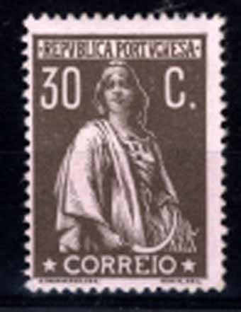 24Lis1378.jpg -     Lote:    1378            Portugal       Descrição:         1912 &mdash; Ceres. CE218, 30C castanho s/ rosa, papel porcelana, denteado 15x14. Valor de catálogo &euro; 214,00.        **       Valor Base:     &euro; 30,00     Valor Venda:     &euro; 30,00     