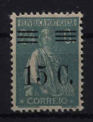 24Lis1395.jpg -     Lote:    1395            Portugal       Descrição:         1928/29 &mdash; Ceres com sobretaxa. CE462, 15C s/ 24C, denteado 12 x 11 &frac12;. Selo com dupla impressão.        ***       Valor Base:     &euro; 12,00     Valor Venda:     Retirado     