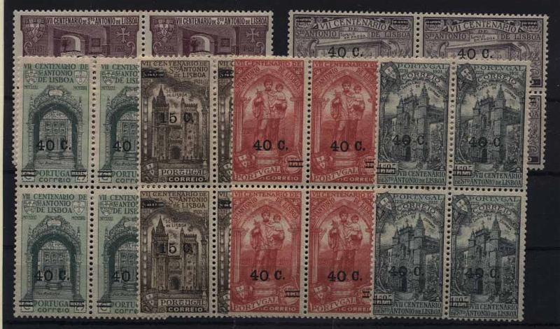 24Lis1406.jpg -     Lote:    1406            Portugal       Descrição:         1933 &mdash; S. António, com sobretaxa. CE554/59. Série completa em quadras. Quadra CE558 com muito ligeiro ponto de óxido. Valor de catálogo &euro; 282,20.        ***       Valor Base:     &euro; 40,00     Valor Venda:     &euro; 60,00     