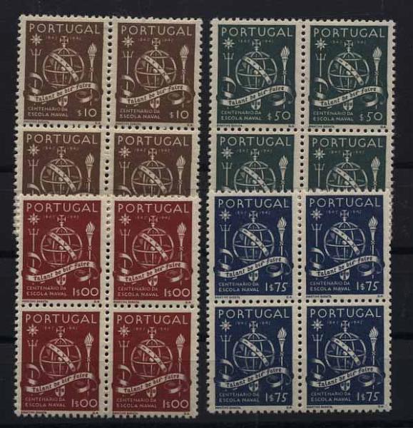 24Lis1434.jpg -     Lote:    1434            Portugal       Descrição:         1945 &mdash; 1.º Centenário da Escola Naval. CE660/63. Série completa em quadras. Valor de catálogo &euro; 74,60.        ***       Valor Base:     &euro; 10,00     Valor Venda:     &euro; 24,00     