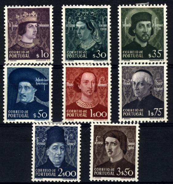 24Lis1446.jpg -     Lote:    1446            Portugal       Descrição:         1949 &mdash; Dinastia de Avis. CE705/712. Série completa. Valor de catálogo &euro; 126,00.        **       Valor Base:     &euro; 20,00     Valor Venda:     &euro; 28,00     