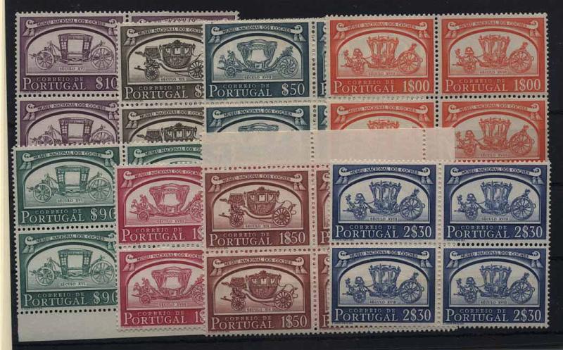 24Lis1453.jpg -     Lote:    1453            Portugal       Descrição:         1952 &mdash; Museu Nacional dos Coches. CE741/748. Série completa em quadras. Quadras de 1$50 e 2$30 com ligeiras manchas no verso. Valor de catálogo &euro; 168,00.        ***       Valor Base:     &euro; 20,00     Valor Venda:     &euro; 55,00     